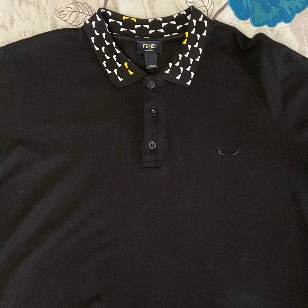 Fendi Black Polo with Bogus Eyes Collar